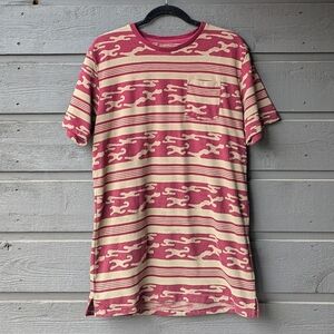 EARTHBOUND Red and Tan Patterned Short Sleeve Pocket Tee Large